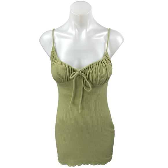 Princess Polly Green Waffle Knit Sleeveless Cami Camisole Mini Tank Dress Size 6 - Picture 1 of 5